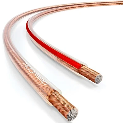 Bild av deleyCON 50m Högtalarkabel 2x 1,5mm² Boxkabel CCA Kopparöverdraget Aluminium 2x48x0,20mm Litz Polaritetsmarkering Transparent