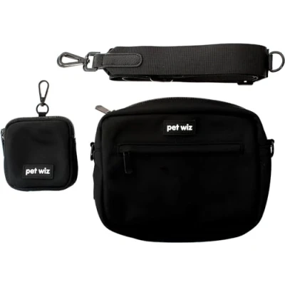 Bild av pet wiz Dog Walking Bag with Detachable and Adjustable Strap &amp; Matching Treat Pouch (Black)