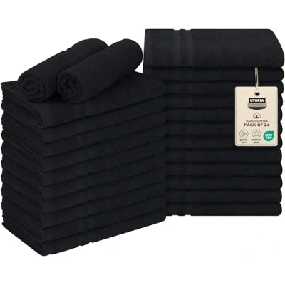 Bild av Utopia Towels Blekningssäkra salongshanddukar i bomull (40 x 69 cm) bleksäker gymhandduk (24 pack, svart).