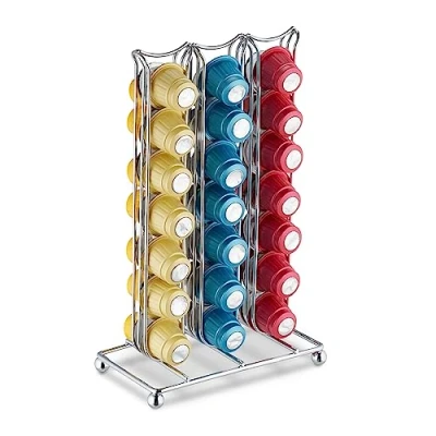 Bild av Relaxdays Kapselhållare kompatibel med Nespresso, 42 kapslar, kapselstativ metall, HxBxD: 26,5 x 16,5 9,5 cm, silver