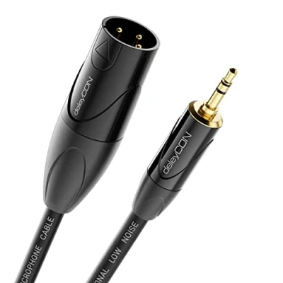 Bild av deleyCON 2m XLR till 3,5mm Jack Stereo Mikrofonkabel Ljudadapter Kabel AUX Studiokvalitet Tillverkad av ren OFC Koppar (AWG24) Hane Metalllås