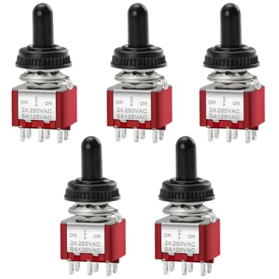 Bild av Heschen MTS 223 ON OFF DPDT 6 polig mini vippströmbrytare, 2 A, 250 V, 125 5 stycken