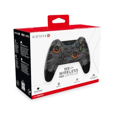 Bild av Gioteck WX4+ trådlös kontroll för Nintendo Switch Dark Camo med anpassningsbar RGB belysning och programmerbara bakknappar Bluetooth kompatibel