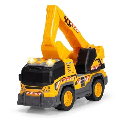 Bild av Dickie Toys 203306026 Lastbil med Grävmaskin Rörliga Delar, Frihjul, Ljus, Ljud och 360 Grader Roterbar Platform Grävmaskin, Längd: 30 cm, Från 3 år