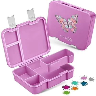 Bild av My Vesperbox Jin Bento Box barn matlåda extremt robust brödlåda, perfekt för dagis och skola, rosa fjäril