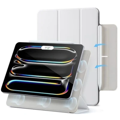 Bild av ESR fodral för iPad Pro 11 tum M4 (2024, 5:e generationen), magnetiskt med trefaldigt stöd, magnetisk anslutning, stöd penna Pro/USB C, automatisk aktivering/standby, hållbart skydd, vit