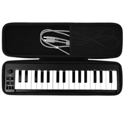 Bild av Khanka hårt resefodral kompatibelt med M Audio Keystation Mini 32 MK3/MK2 bärbar USB MIDI tangentbordskontroll. (endast fodral), Svart, 44.5x12x4.5cm, Klassisk