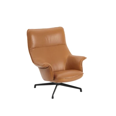 Bild av Muuto Doze Lounge Chair / Swivel Base Fåtölj Refine Leather Cognac/Anthracite Black H106 x W95,5 D100 SH40 cm