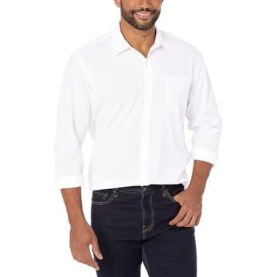 Bild av Amazon Essentials Men&#039;s Långärmad ledig poplinskjorta med normal passform, Vit, XS