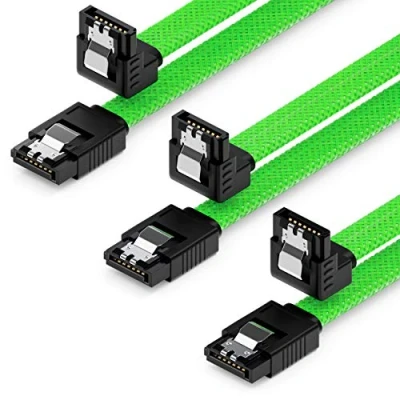 Bild av deleyCON 3x 50cm SATA 3 Nylon Kabelsats Datakabel 6 Gbit/s Anslutningskabel Moderkort HDD SSD Hårddisk 1 Kontakt 90 Vinklad Grön