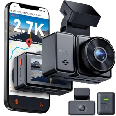 Bild av VANTRUE E2 Dashcam Bilkamera Dubbel 2.7K 1944p Dash cam GPS Fram och Bak, 2,45 tum Bil Kamera med 5GHz Wifi, G sensor, Detektering av incidenter, App, Röststyrning, WDR, 320 Mörkerseende, max 512GB