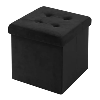 Bild av WOLTU sittpallar, sittkuber med förvaringsutrymme, sittbänk, kistor, förvaringslåda, avtagbart lock, vadderad sits av sammet, 37,5 x 38 cm (L B H), Svart