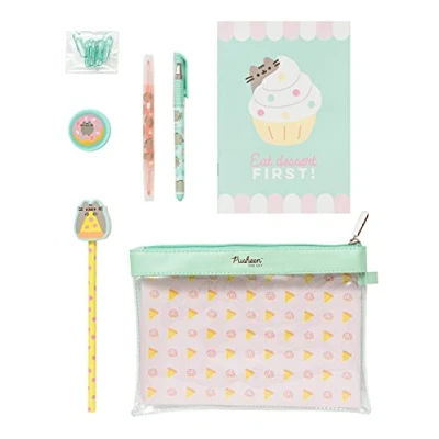 Bild av Grupo Erik Pusheen Super Stationery Set Pencil Case With Pen, Highlighter, Eraser Topper, Paper Clips, Sharpener, Notebook Gifts Cat
