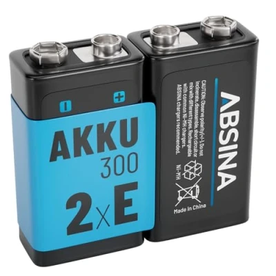 Bild av ABSINA 2 x 9 V batteriblock uppladdningsbart 300 med låg självurladdning blockbatteri NiMH batteri minst 270 mAh &amp; 8,4 E block batteri, uppladdningsbart,