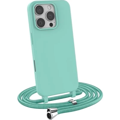 Bild av MyGadget fodral med snodd för iPhone 16 Pro silikon telefonskydd crossbody nackhållare sladdrem bärarskydd rep i mintgrön
