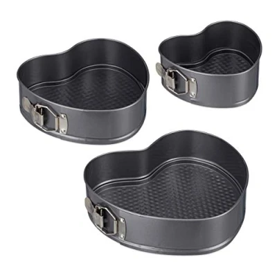 Bild av Relaxdays hjärta kakform set med 3, romantiska formade kakor 3 storlekar, nonstick, springform, kolstål, antracit