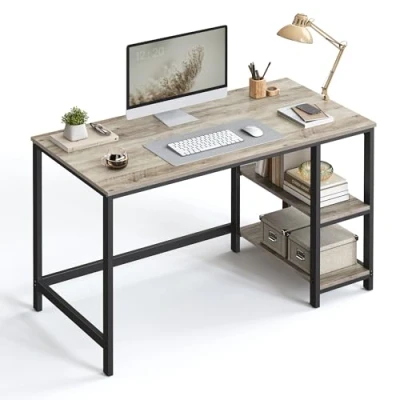 Bild av VASAGLE skrivbord, datorbord, PC bord, kontorsbord, med 2 hyllor på höger eller vänster sida, för kontor, vardagsrum, stålram, industriell design, grepp svart LWD47MB