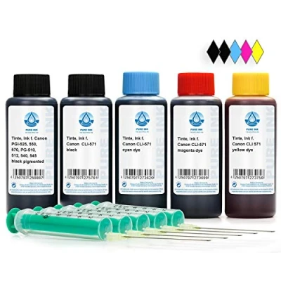 Bild av Pure Ink 5x 100 ml refill bläck, skrivarbläck kompatibel för Canon PGI 570, CLI 571, Pixma MG 5700, 5750, 5751, 5752, 5753, 6800, 6850, 6851, 6852, 6853, 7700, 7750, 7751, 7752, 7753
