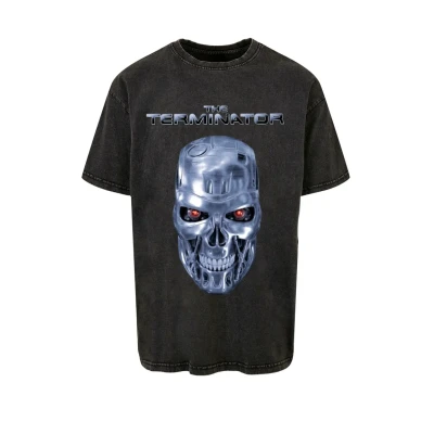 Bild av Merchcode t shirt för män, terminator, I&#039;ll Be Back, oversize te, avslappnad herr med fronttryck, 100% bomull, storlekar XS 5XL, svart, XL