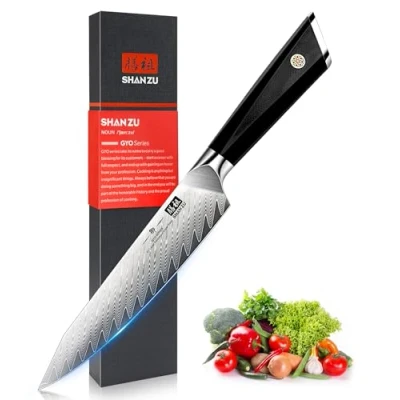 Bild av SHAN ZU Universalkniv 15 cm, Japansk AUS 10 Kökskniv i Damaskusstål, 6 tums Kockkniv, Ultra Sharp Damaskuskniv, G10 Handtag GYO Series