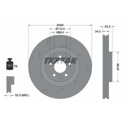 Bild av TEXTAR 92319005 Disque de frein 350 34 05/06 112 ventilé l&#039;intérieur, fendu revêtu à haute teneur en carbone sans moyeu roue PORSCHE: Macan