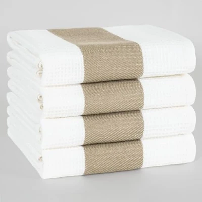 Bild av Hammetex Uppsättning av 4 diskhanddukar 100 % bomull våffle kökshanddukar 50 x 70 cm mjuk, absorberande och snabbtorkande Oeko Tex certifierad beige