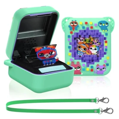 Bild av skyddsfodral för Bitzee Interactive Toy Digital Pet, MOWYEOK med djurtryck, kompatibel tillbehören till snodd (grön)