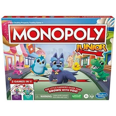 Bild av Hasbro Gaming Monopoly Junior Board Game, 2 Sided Gameboard, Games in 1, Game for Younger Kids Ages 4 and Up, to 6 Players