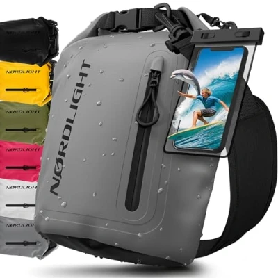 Bild av Nordlight Dry Bag Vattentät Väska med Mobilfodra+ Rullstängning, Axelrem Drybag Ryggsäck Packsäck Våtbag Packväska Simning Strand Stå Upp Paddling Kanotpaddling Grå, 5 Liter