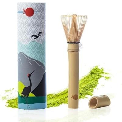 Bild av ORIGEENS Matchasen visp Liten modell i bambu 100 grenar traditionell Chasen bambupiska för Matcha Latte/Te ceremoni tepiska resor