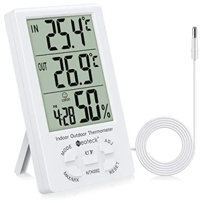 Bild av Neoteck termometer Hygrometer LCD Digital inomhushygrometer Inomhus och utomhustermometer Temperaturmätare Lägsta/maxvärde för lufthantering Hotellkontor Sjukhuslaboratorium