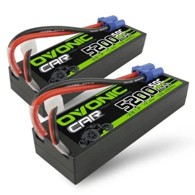 Bild av OVONIC 2s LiPo batteri 5 200 mAh 50C 7,4 V hårt fodral med EC5 kontakt för 1/10 RC bil (2 st