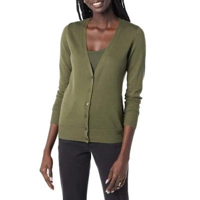 Bild av Amazon Essentials Kvinnors Lätt V ringad cardigan tröja (finns i plusstorlek), Olivgrön, S