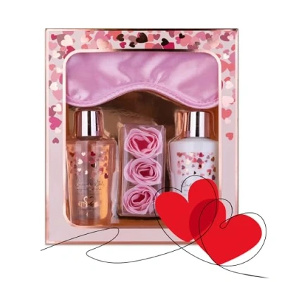 Bild av accentra presentset för kvinnor Heart Cascade skönhetsset med sovmask, duschgel, bodylotion &amp; rosenbadkonfetti wellnessset och tjejer födelsedagar speciella tillfällen