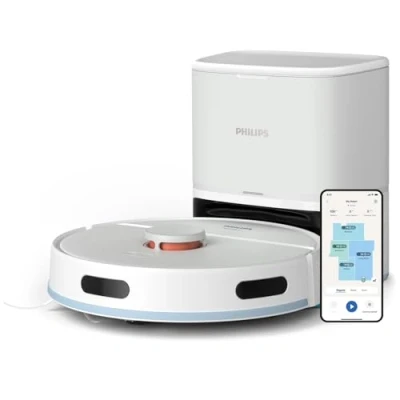 Bild av Philips HomeRun 2000 series: 2 i 1 Robotdammsugare och mopp med 2700 Pa sugkraft, 130 min drifttid, Lasernavigering, Carpet boost, Automatisk tömningsstation, Appstyrd, Arktisk vit (XU2100/20)