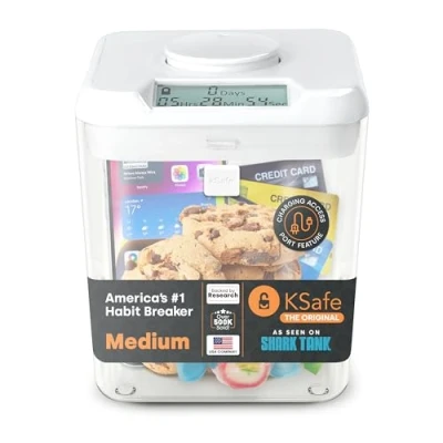 Bild av Kitchen Safe Time Locking Container (Medium), Timed Lock Box for Cell Phones, Snacks, and other unwanted temptations (White Lid + 5.5 Clear Base)