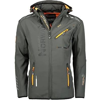 Bild av Geographical Norway ROYAUTE Softshell jacka herr vattentät med huva utomhus vindjacka taktisk branschproduktion, färg: grå, storlek: L, dragkedja Fluo orange