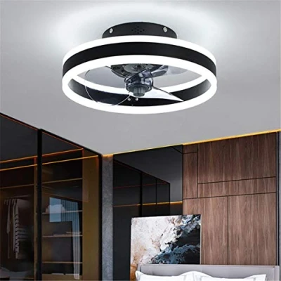 Bild av Reversibel Takfläkt med Ljus och Fjärrkontroll 6 Hastigheter Sovrum LED Dimbar Lampa Timer Modern Tyst Vardagsrum Belysning,Black,50cm