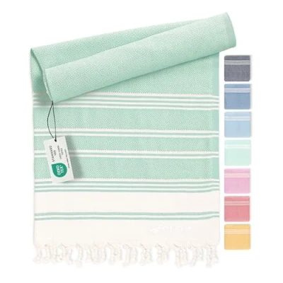 Bild av hamam handduk fouta strandhandduk XXL av 100% återvunnen bomull snabbtorkande strandlakan, fouta, turkisk peshtemal perfekt som bastuhandduk och sarong Aqua 100x200cm Diamond