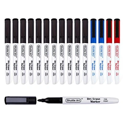 Bild av Shuttle Art magnetiska whiteboardpennor, 15 pack 3 blandade färger, 11 svarta 2 blå röda whiteboardmarkörer, fin spets torr torka pennor för whiteboards, planerare, glas