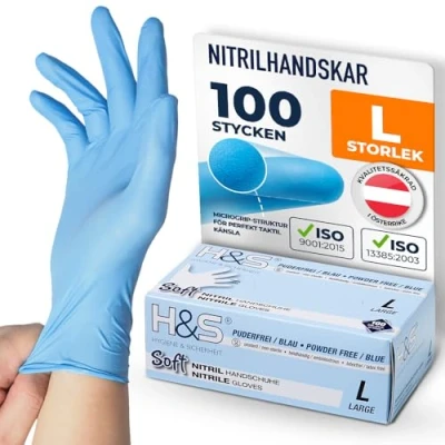 Bild av ISC Hygiene &amp; Safety nitrilhandskar L, engångshandskar, matlagningshandskar livsmedel 100 st storlek 9 stor blå puderfri latexfri gummihandskar engångs