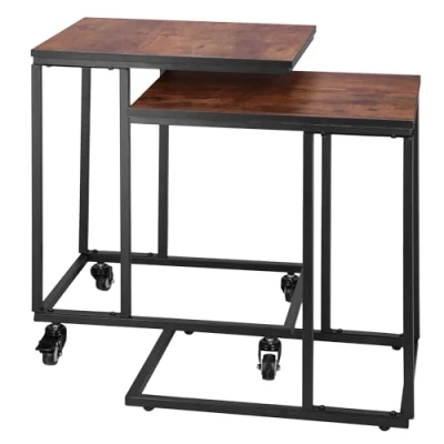Bild av SPRINGOS Sidobord soffbord set om 2 C form max. belastning 75 kg bord med hjul för bärbar dator eller kaffe industriell design