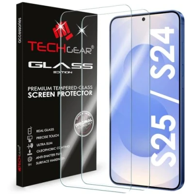 Bild av TECHGEAR 2 pack GLASS Edition kompatibel med Samsung Galaxy S24/S24 5G, skärmskydd i härdat glas [2,5D rund kant] [9H hårdhet] [kristallklarhet] [repbeständig] [Ingen bubbla]