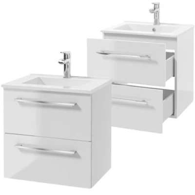 Bild av Deftrans Domodomo badrumsskåp med tvättställ, 50 x 45,6 cm vitt underskåp för väggskåp badrum set keramiskt handfat