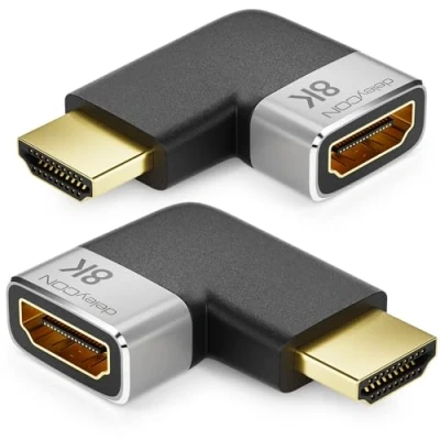 Bild av deleyCON 2 Stycken HDMI Adapter Kopplingskontakt 8K@60Hz / 4K@120Hz UHD Aluminium 2.1 ARC HDR10+ Dolby Vision VRR ALLM 48Gbps Höger Vänstervinklad Grå Svart