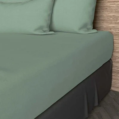 Bild av Drap housse en coton 57 fils 160x200 cm UNI vert d&#039;eau Soleil d&#039;ocre Doux et souple