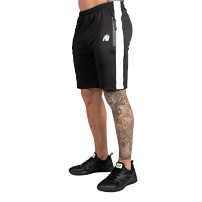 Bild av Gorilla Wear Benton Track shorts grå bodybuilding sport vardag fritid med logotyptryck lätt och bekväm för optimal rörelse av polyester spandex