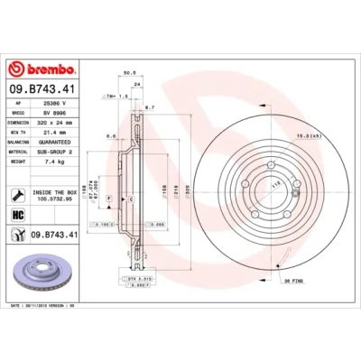 Bild av BREMBO COATED DISC LINE 09.B743.41 Disque de frein 320 24 5 ventilé l&#039;intérieur revêtu à haute teneur en carbone avec vis/boulons