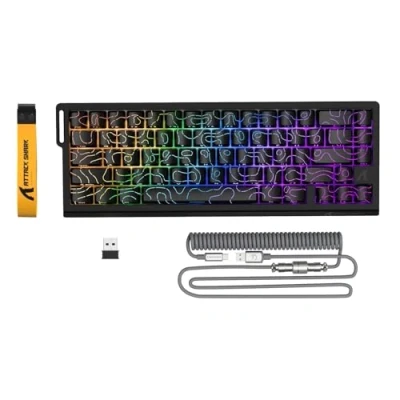 Bild av ATTACK SHARK X68PRO HE Rapid Trigger Trådlöst Tangentbord, 0.01mm RT Noggrannhet 8000Hz Trådat Gaming Justerbar Aktuering, Snap Tap, RGB, Magnetisk Brytare, C01 Spiralkabel Svart
