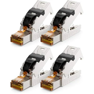 Bild av deleyCON 4x CAT 6a Nätverkskontakt RJ45 med LSA Anslutning Verktygsfri för Styva Installationskablar LAN Kabel Nätverkskabel Kontakt CAT6a CAT7 Skärmad Metallhölje 10 Gbit/s